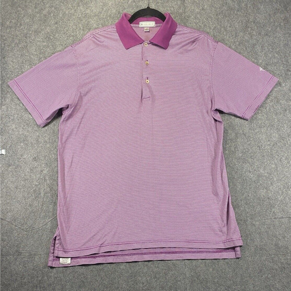 Peter Millar Polo Shirt Mens Medium Striped Light Purple Golf Preppy - Picture 1 of 12